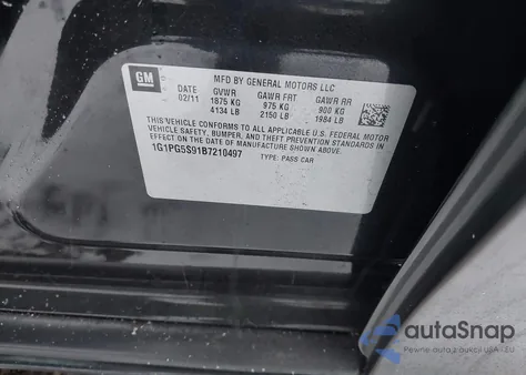 2011 Chevrolet Cruze 2Lt из США, поврежденный, VIN 1G1PG5S91B7210497